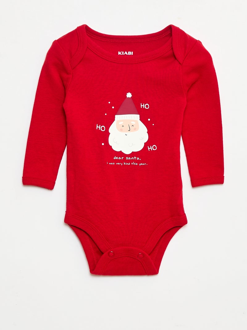 Conjunto body + leggings + gorro Navidad en algodón Rojo - Kiabi