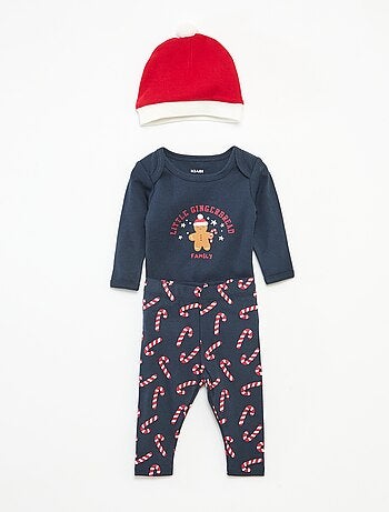 Conjunto body + leggings + gorro Navidad en algodón