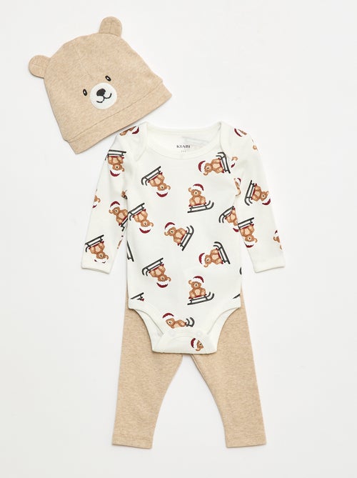 Conjunto body + leggings + gorro navideño de algodón - Kiabi