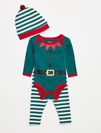 Conjunto body + leggings + gorro Navidad en algodón