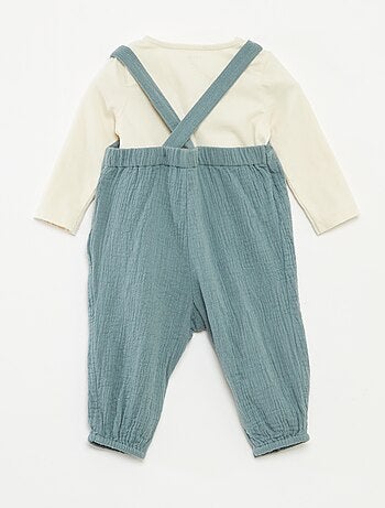 Conjunto body + peto de gasa de algodón - 2 piezas