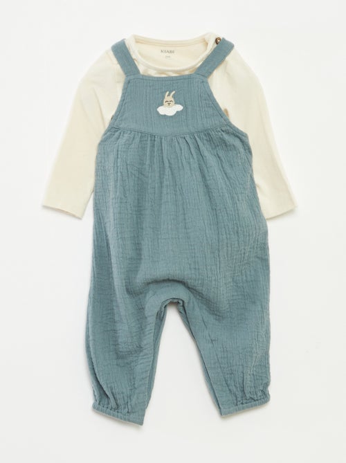 Conjunto body + peto de gasa de algodón - 2 piezas - Kiabi