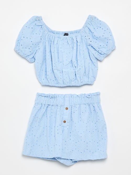 Conjunto bordado 2 piezas - Pantalón corto + blusa - Kiabi