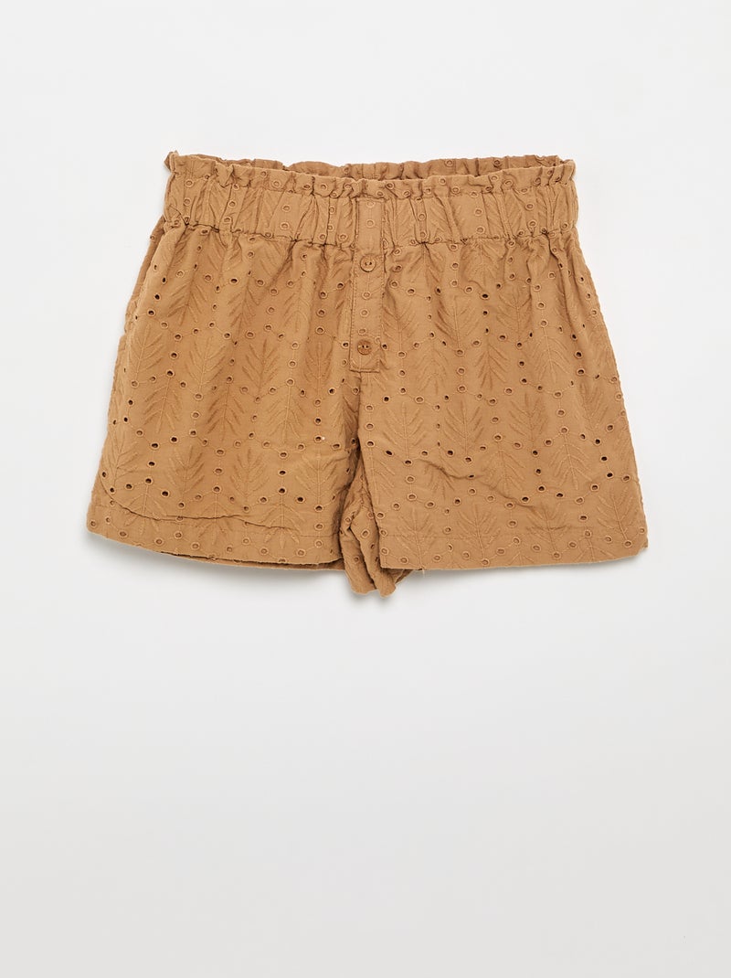 Conjunto bordado 2 piezas - Pantalón corto + blusa Marrón claro - Kiabi