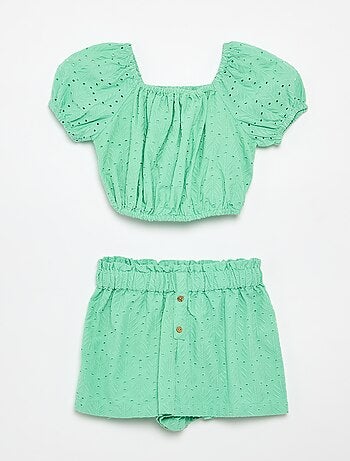 Conjunto bordado 2 piezas - Pantalón corto + blusa