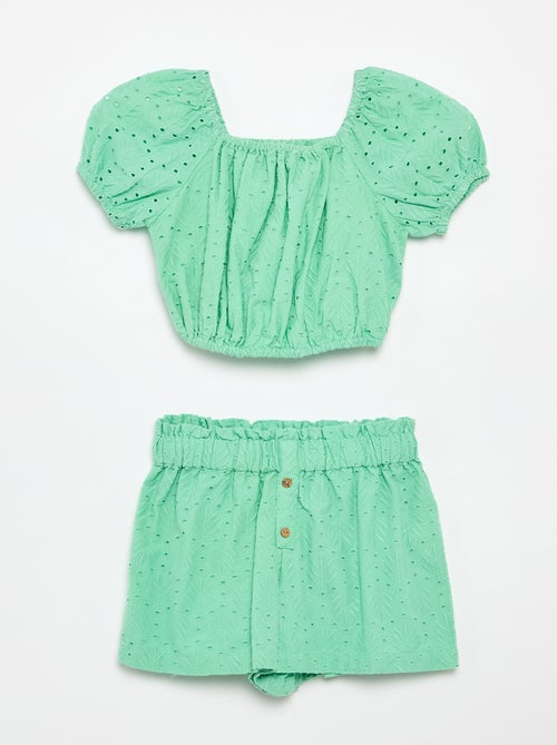 Conjunto bordado 2 piezas - Pantalón corto + blusa - Kiabi