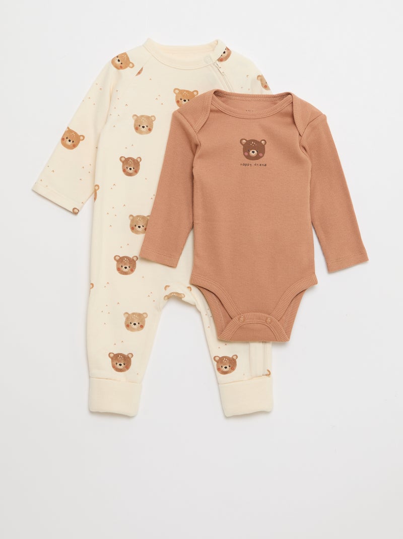 Conjunto cálido pijama entero y body Blanco - Kiabi