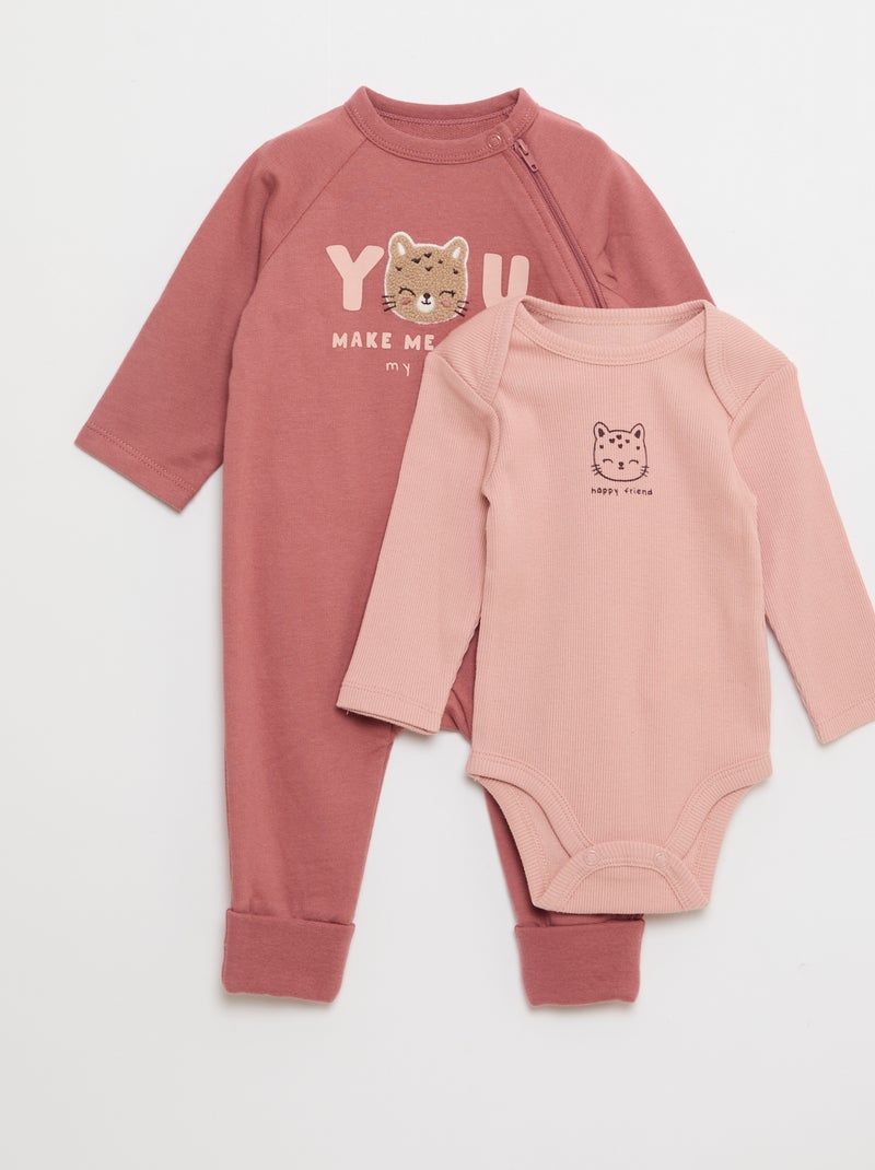Conjunto cálido pijama entero y body Rosa - Kiabi