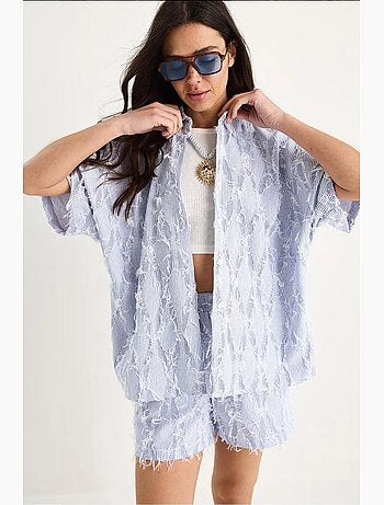 Conjunto camisa oversize a rayas y short lucci