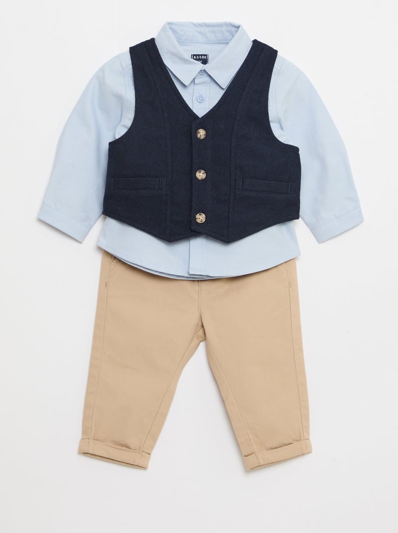 Conjunto camisa + pantalón + chaleco - 3 piezas Azul - Kiabi