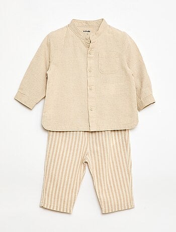 Conjunto camisa + pantalón en mezcla de lino - 2 piezas