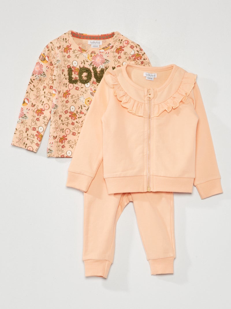 Conjunto camiseta + chaqueta + pantalón - 2 piezas rosa/caqui - Kiabi