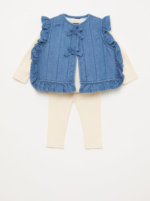 Conjunto camiseta + legging + chaleco - 3 piezas - Kiabi