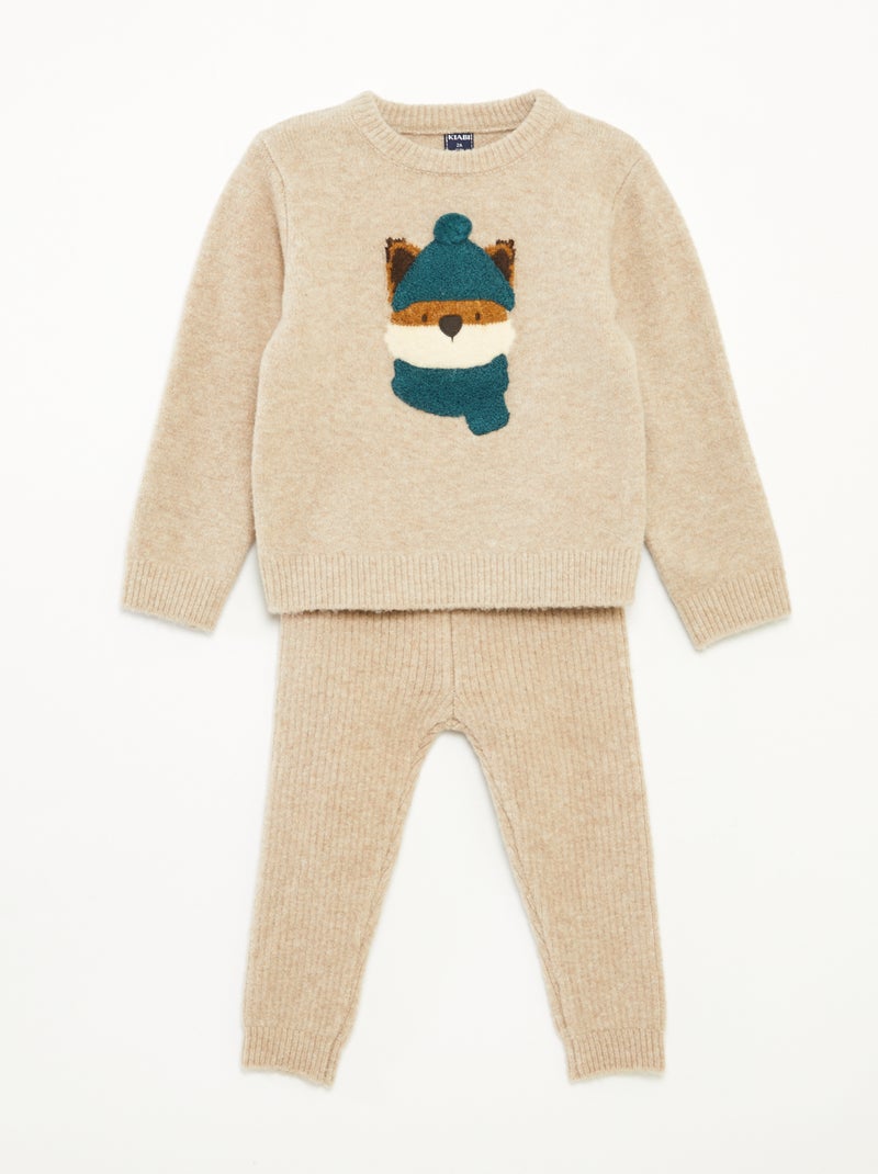 Conjunto camiseta + pantalón - estampado de zorro Beige - Kiabi