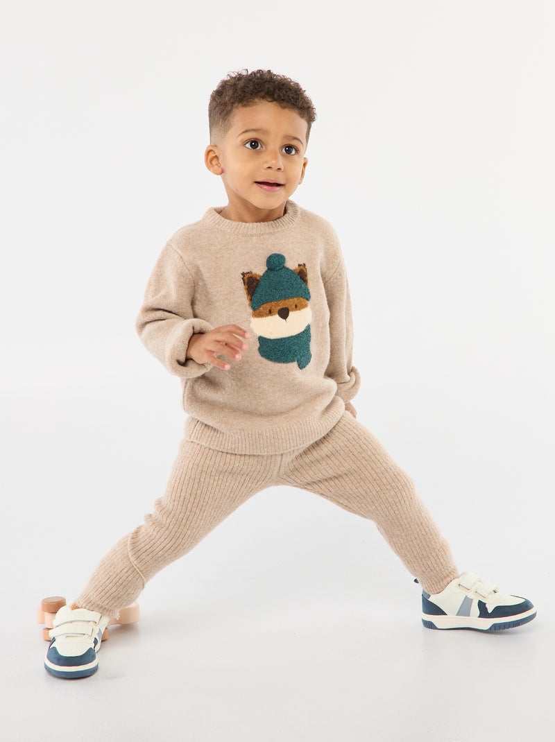 Conjunto camiseta + pantalón - estampado de zorro Beige - Kiabi