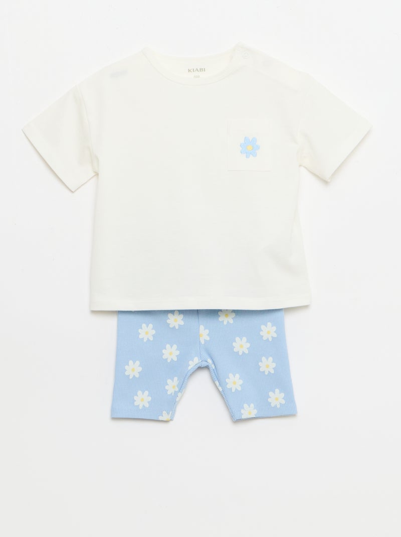 Conjunto Camiseta + pantalón corto ciclista acanalado - 2 piezas Azul - Kiabi