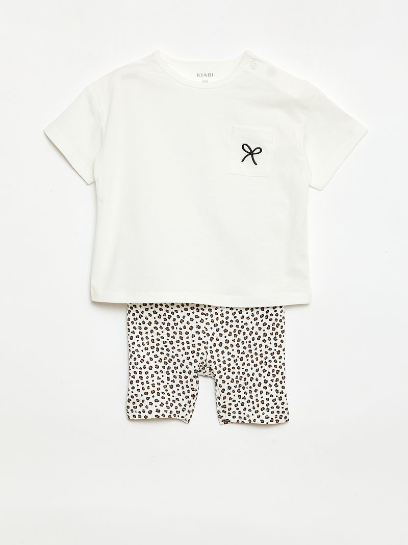 Conjunto Camiseta + pantalón corto ciclista acanalado - 2 piezas Blanco - Kiabi
