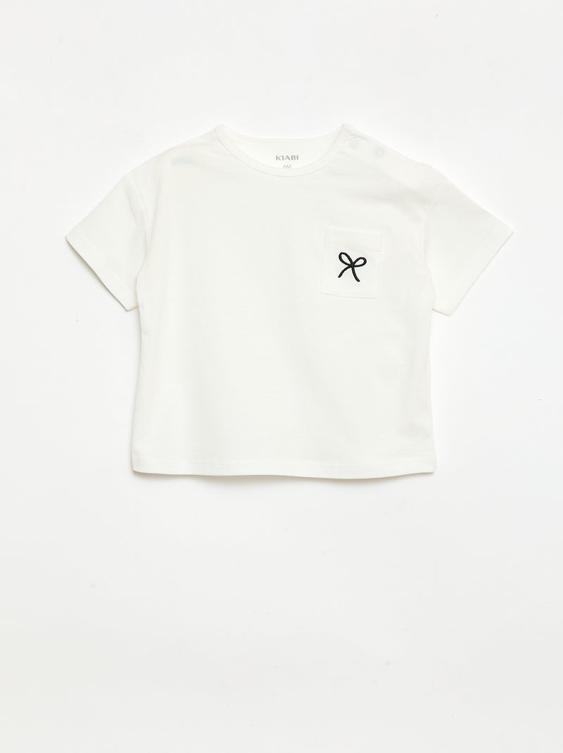 Conjunto Camiseta + pantalón corto ciclista acanalado - 2 piezas Blanco - Kiabi