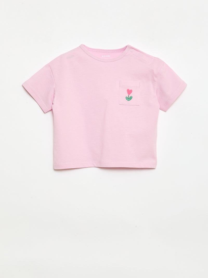 Conjunto Camiseta + pantalón corto ciclista acanalado - 2 piezas Rosa - Kiabi