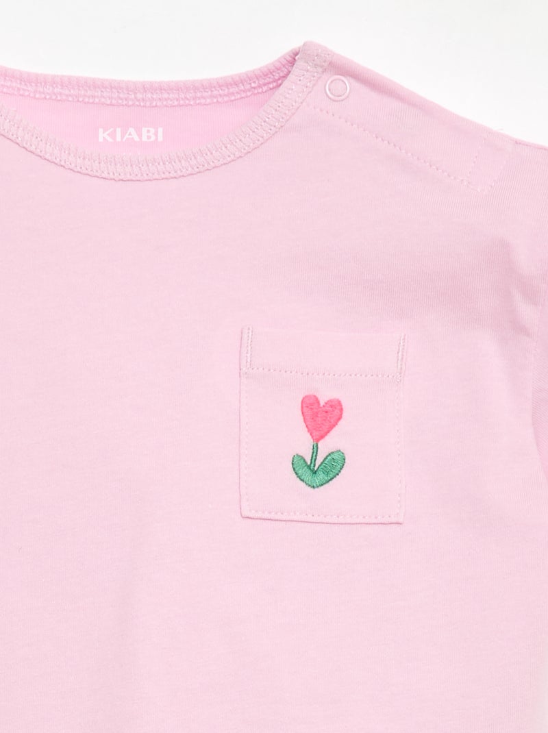 Conjunto Camiseta + pantalón corto ciclista acanalado - 2 piezas Rosa - Kiabi