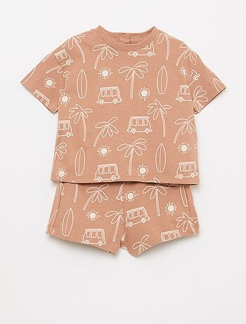 Conjunto camiseta + pantalón corto con estampado - 2 piezas