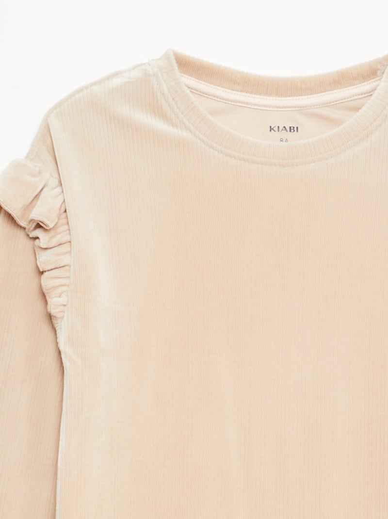 Conjunto camiseta + pantalón de terciopelo - 2 piezas Beige - Kiabi