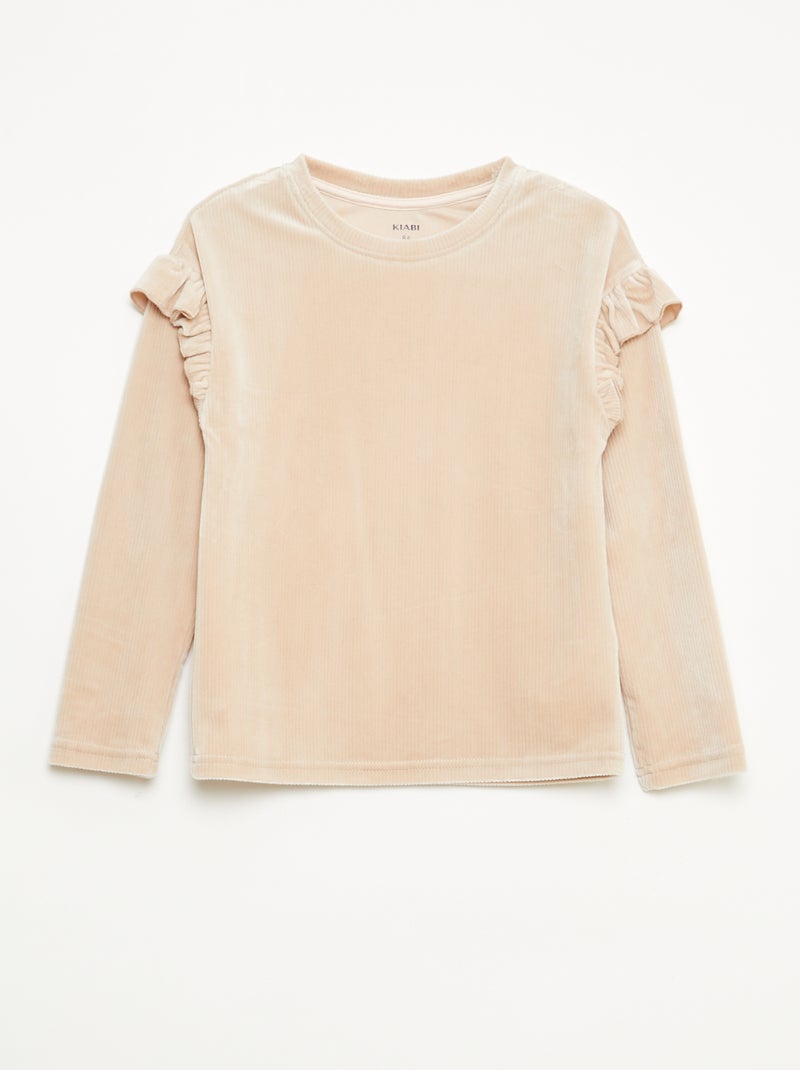 Conjunto camiseta + pantalón de terciopelo - 2 piezas Beige - Kiabi