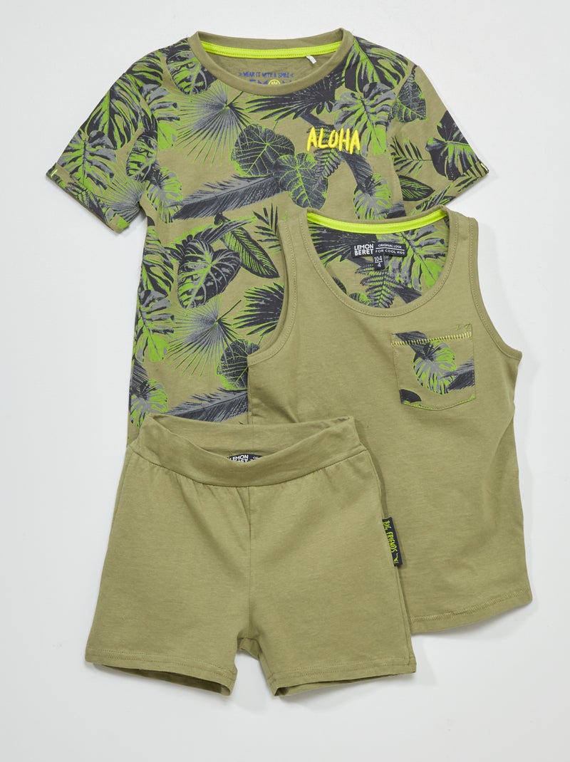 Conjunto + camiseta sin mangas + camiseta caqui - Kiabi