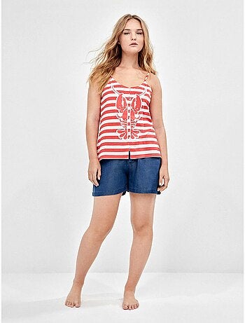 Conjunto camiseta tirantes rayas y short vaquero 100% algodón