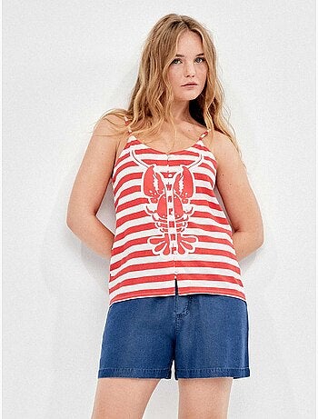 Conjunto camiseta tirantes rayas y short vaquero 100% algodón