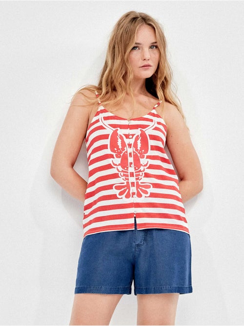 Conjunto camiseta tirantes rayas y short vaquero 100% algodón - Kiabi Conjunto camiseta tirantes rayas y short vaquero 100% algodón - Kiabi