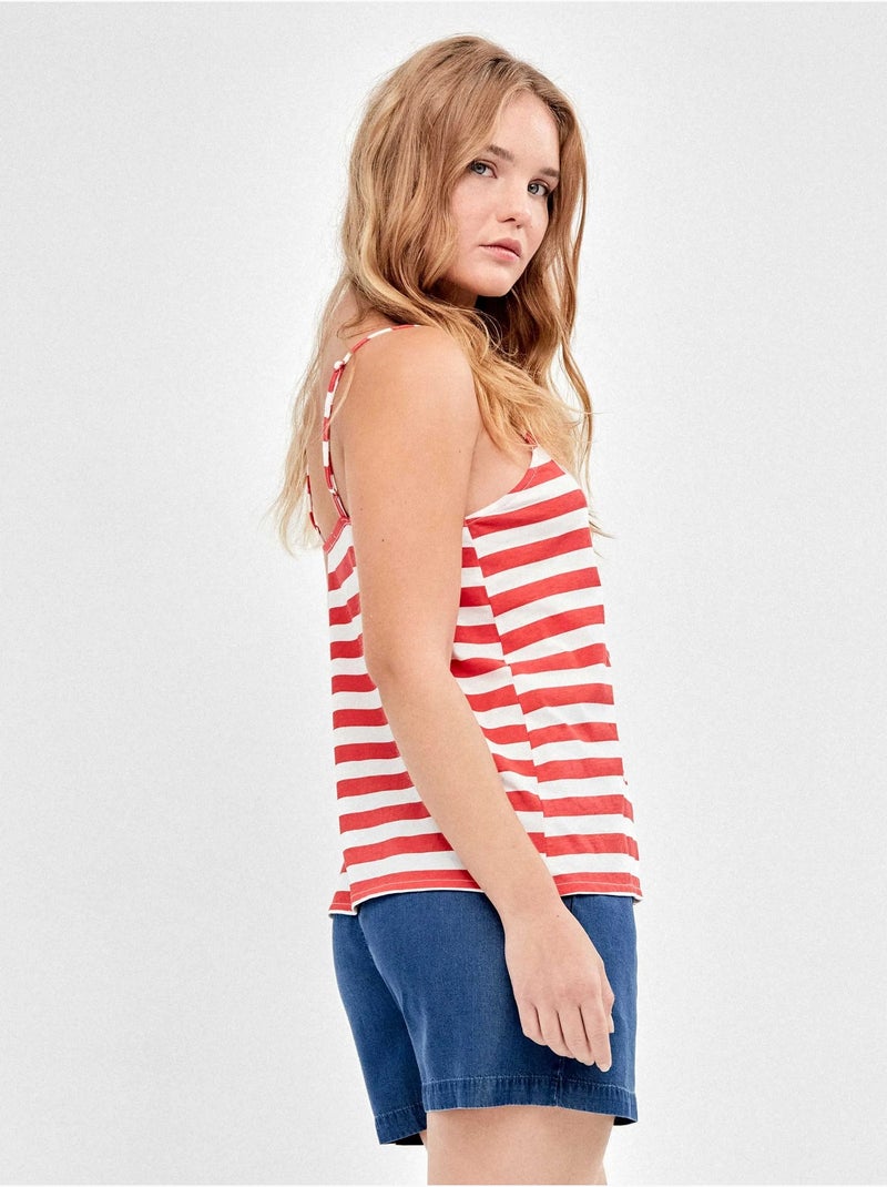 Conjunto camiseta tirantes rayas y short  vaquero 100% algodón Multicolor - Kiabi