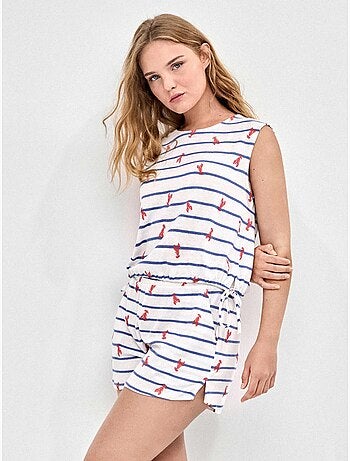 Conjunto camiseta y short de rayas y estampado en tejido punto