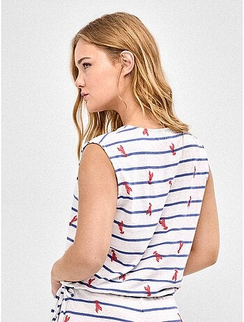 Conjunto camiseta y short de rayas y estampado en tejido punto