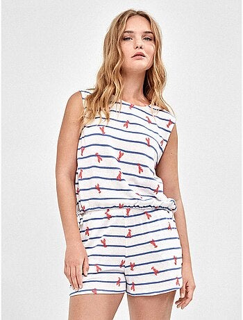 Conjunto camiseta y short de rayas y estampado en tejido punto