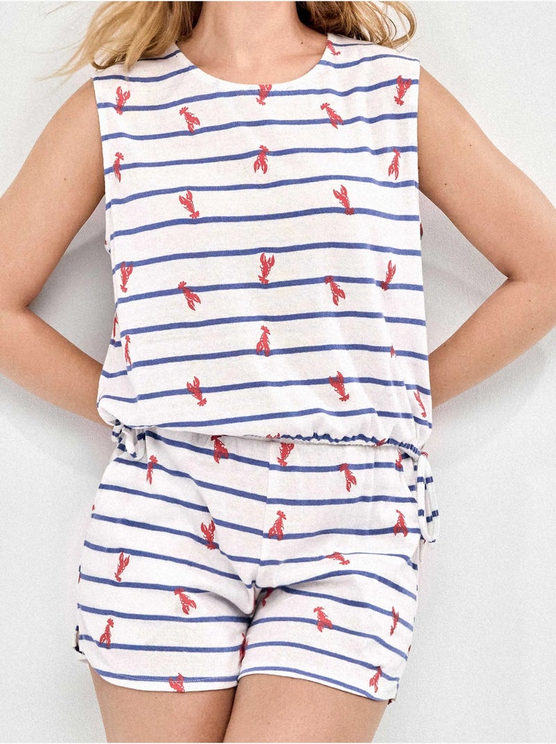 Conjunto camiseta y short de rayas y estampado en tejido punto Multicolor - Kiabi