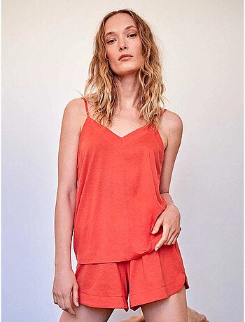 Conjunto camiseta y short lencero con galón en algodón y modal
