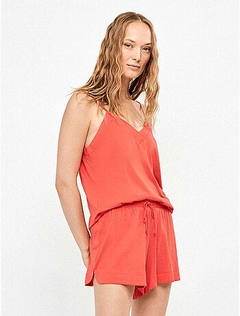 Conjunto camiseta y short lencero con galón en algodón y modal