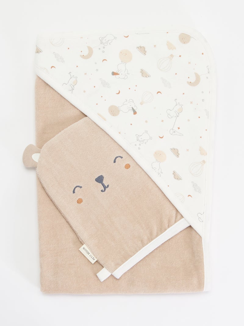 Conjunto capa de baño + guantes - 2 piezas Beige - Kiabi