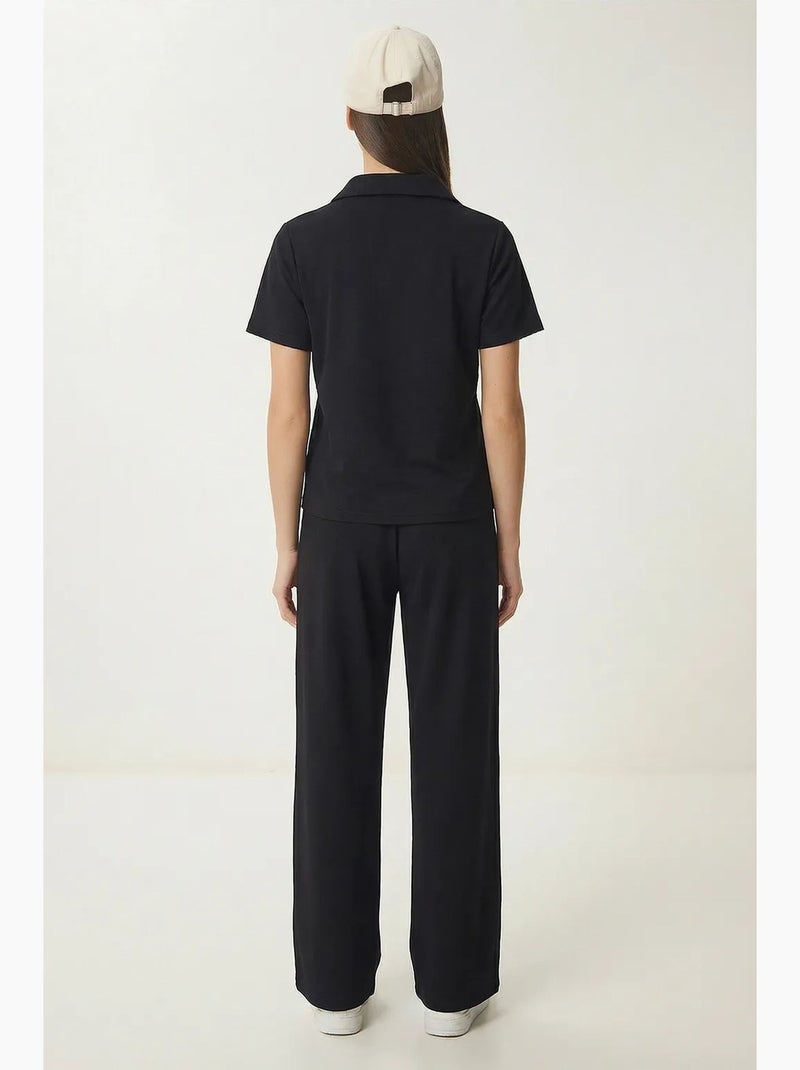 Conjunto co-ord de dos piezas con cintura media y cuello polo istanbul Negro - Kiabi