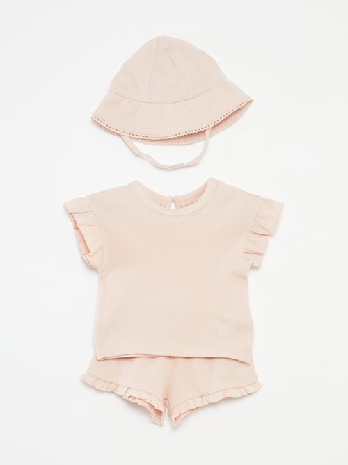 Conjunto con camiseta + short + gorro de punto gofrado - 3 piezas - Kiabi