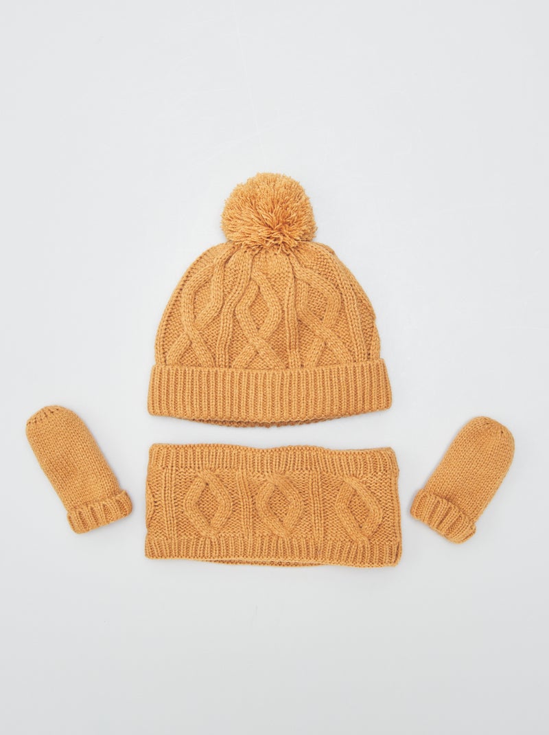 Conjunto con gorro + braga + manoplas MARRON - Kiabi