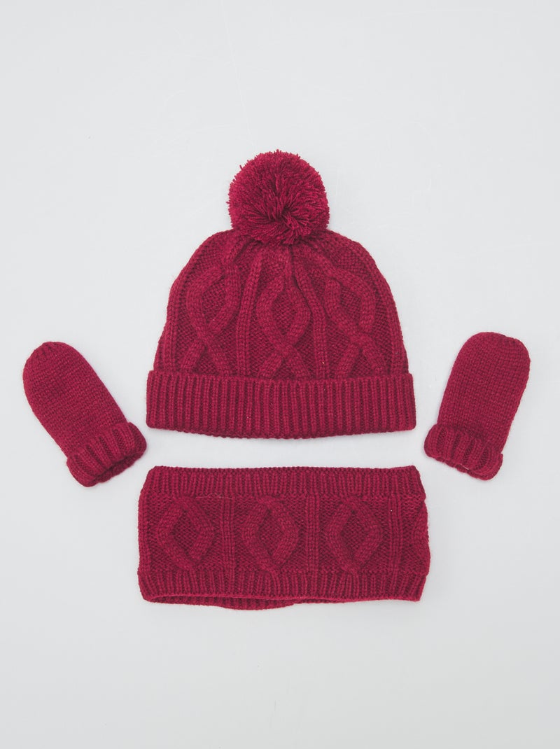 Conjunto con gorro + braga + manoplas ROJO - Kiabi