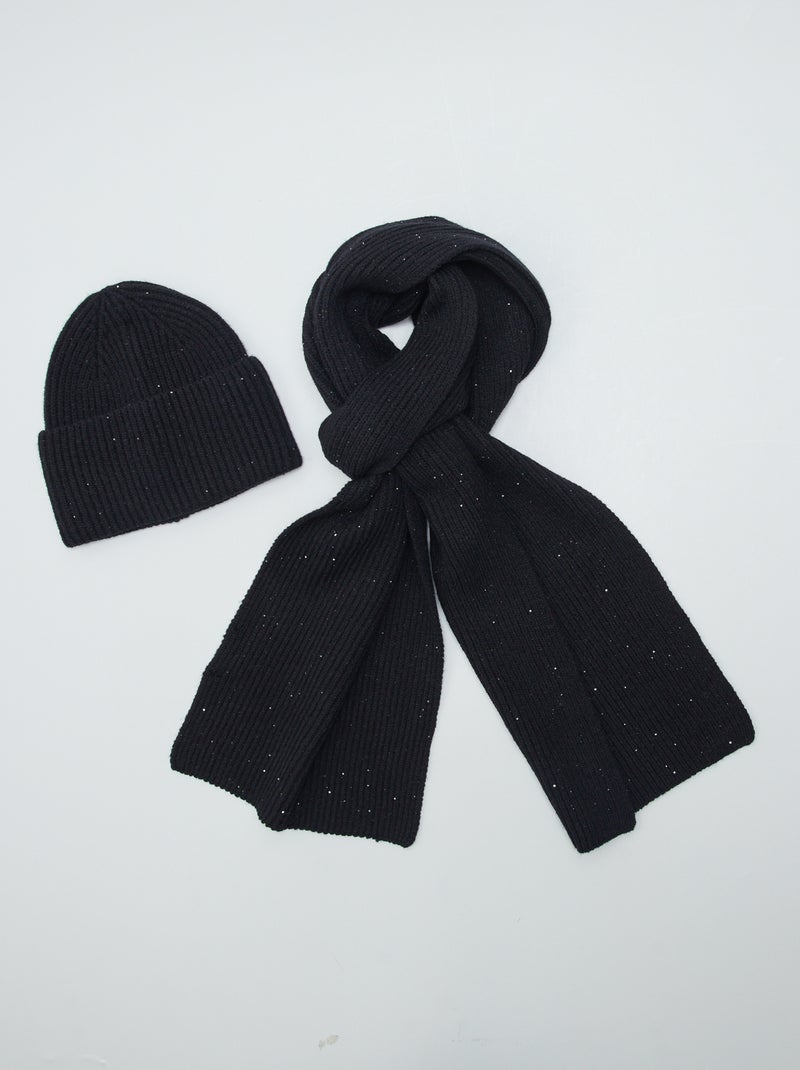 Conjunto con gorro + bufanda con brillos NEGRO - Kiabi