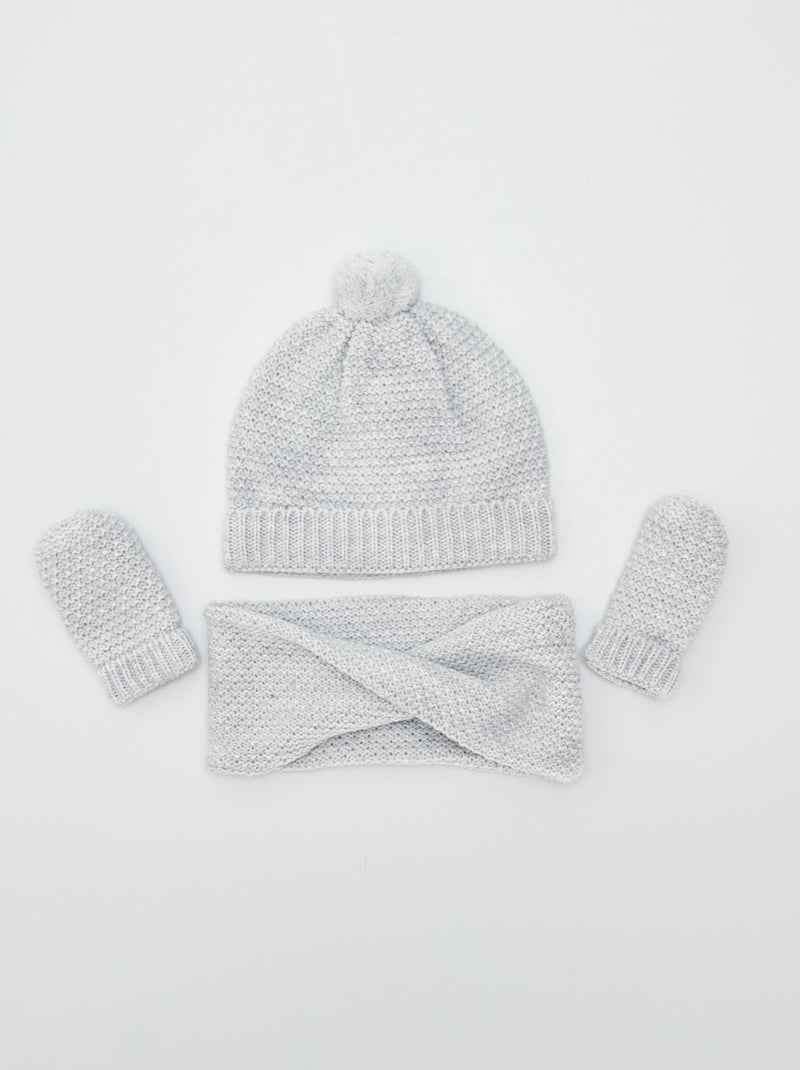 Conjunto con gorro + bufanda tipo braga + manoplas  - 3 piezas GRIS - Kiabi