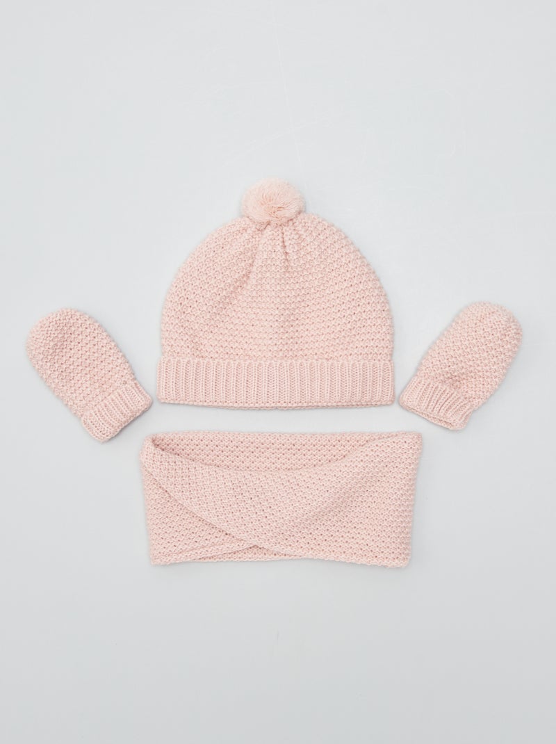 Conjunto con gorro + bufanda tipo braga + manoplas  - 3 piezas ROSA - Kiabi