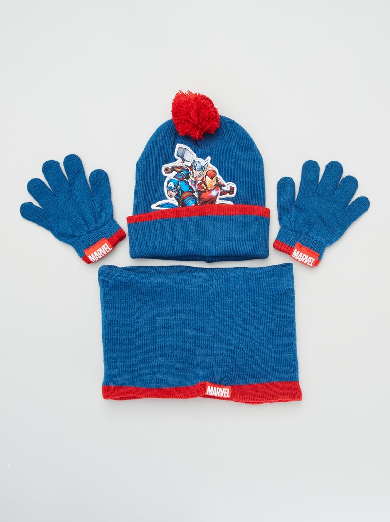 Conjunto con gorro + guantes + bufanda tipo braga 'Los Vengadores' azul - Kiabi