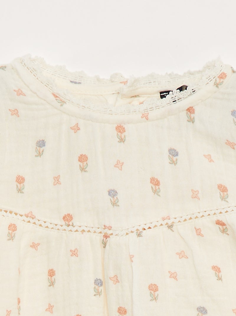 Conjunto con pelele de gasa de algodón + diadema - 2 piezas BLANCO - Kiabi