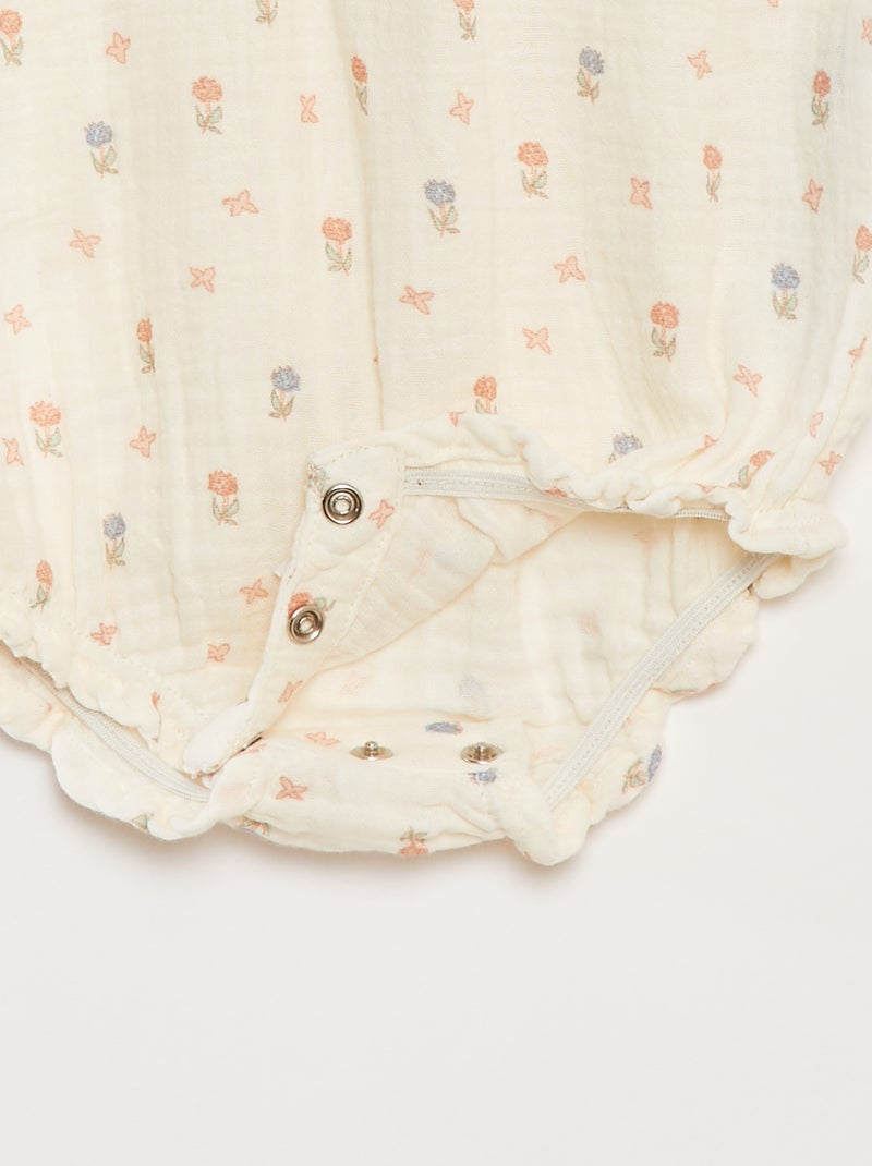 Conjunto con pelele de gasa de algodón + diadema - 2 piezas BLANCO - Kiabi