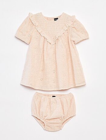 Conjunto con vestido con bordado inglés + braguita - 2 piezas